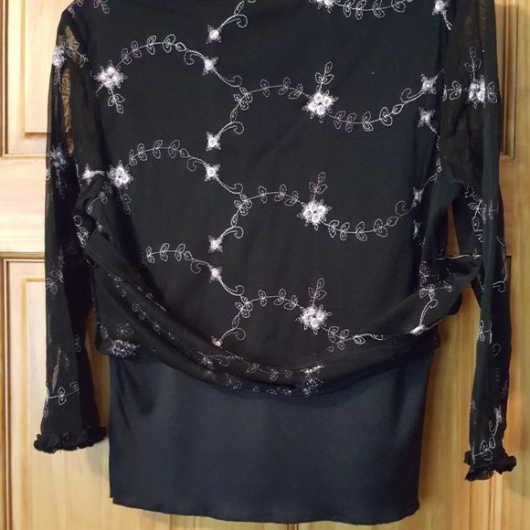 Blouse Black Floral Women's Size Medium - Picture 8 of 15